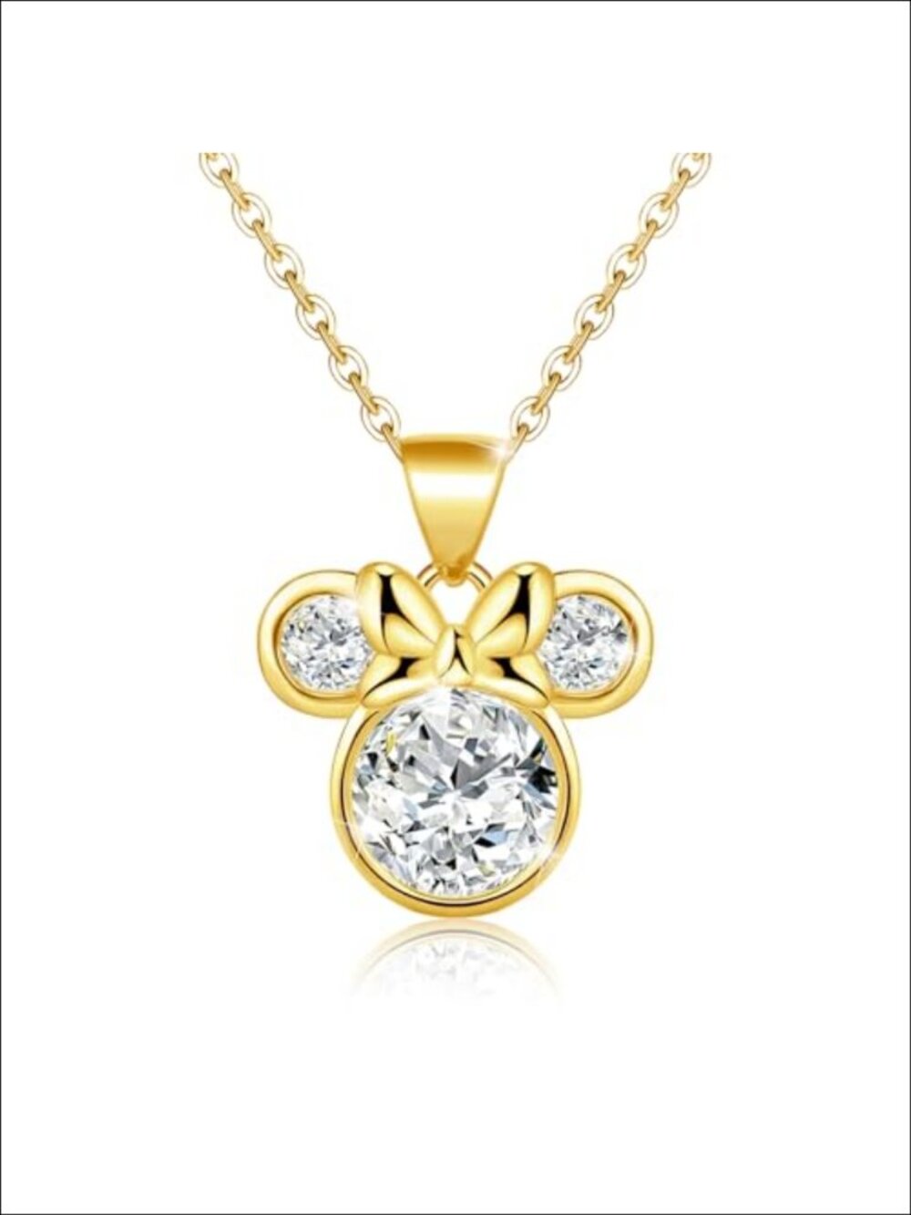 18K Gold Plated Sterling Silver Mouse Pendant Necklace Cubic Zirconia Dainty